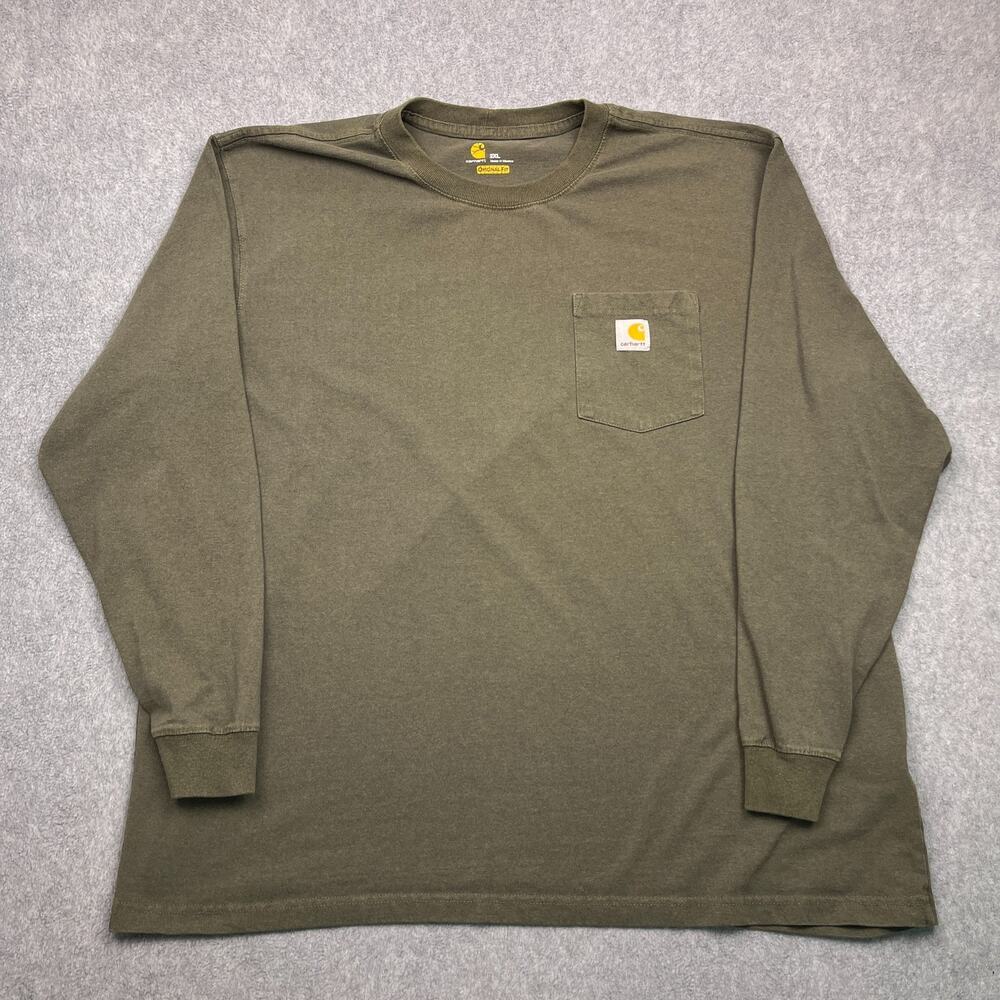 Carhartt T-Shirt Mens 2XL Green Original Fit Long Sleeve Pocket Tee